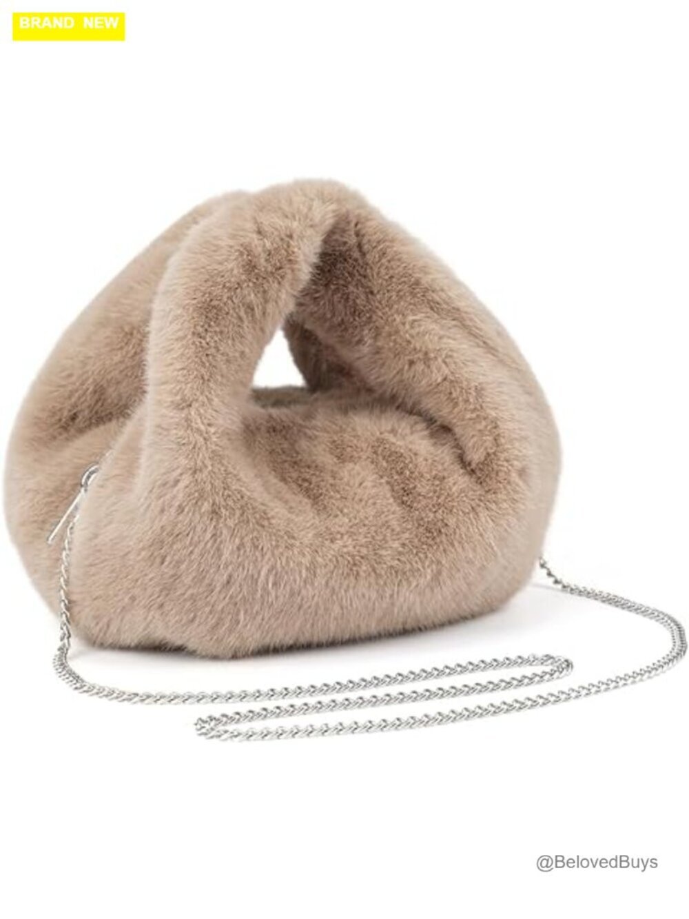 Faux Rabbit Fur Hobo Bag with Chain Strap Small Crossbody Soft Plush Shoulder